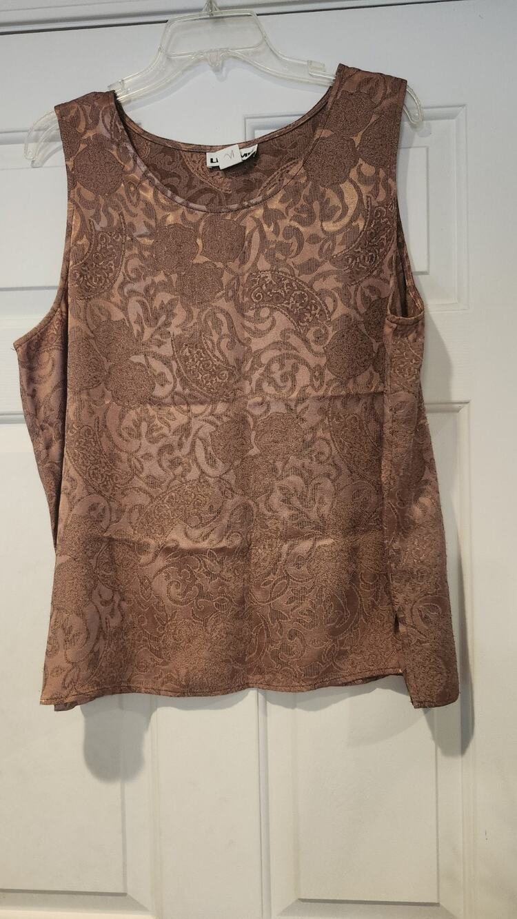 Vtg 90s Liz & Me Acetate Rayon Jacquard Tank 2X Brown Bronze Paisley USA #276